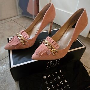 White House Black Market: Olivia Fringe Winter Bloom Blush Pink Heeled Pump